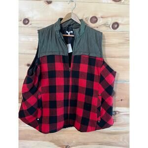 NWT! Maurices women's Buffalo Plaid Puffer Top Vest. Army Green. Red.Black. 3X